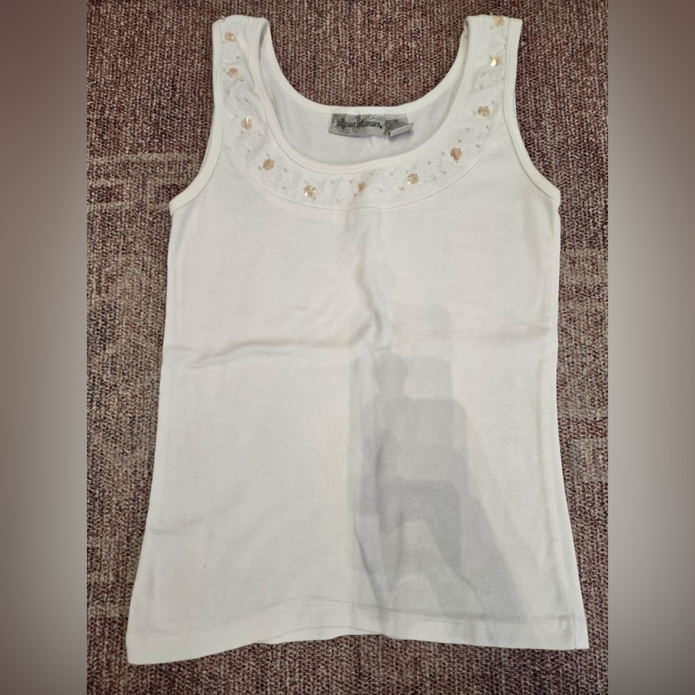 Allyson Whitmore vintage white cotton beaded sequin tank size small